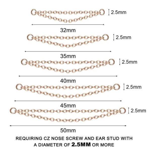 Titanium Alloy Double Layer Chain Nose Ring Ear Piercing DIY Body Jewelry Geometric Pattern Handmade Design Unisex Fashion